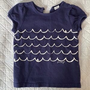 Janie and Jack scalloped girls shirt navy blue with cap sleeves
